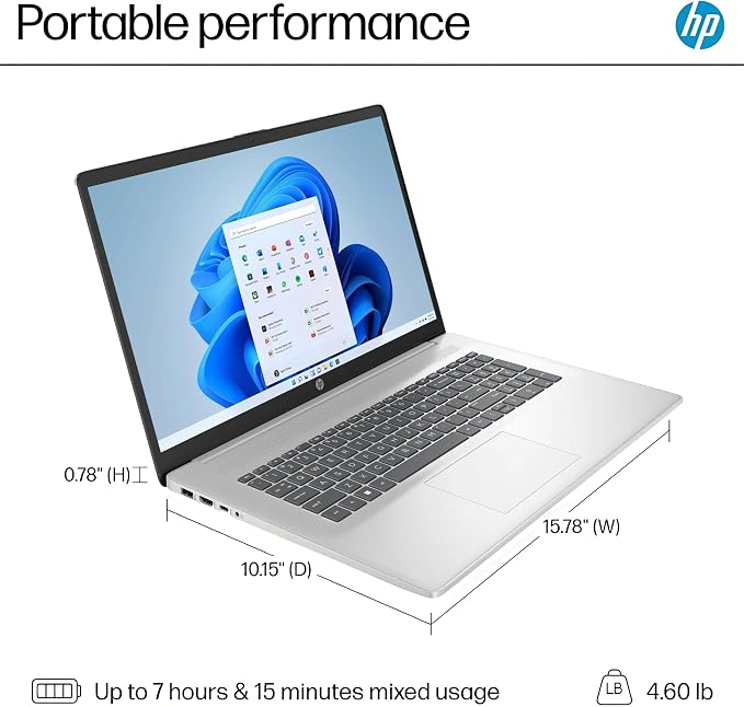 HP 17.3" Touch Laptop Computer, Intel 8-Cores i3 Processor, 8GB RAM, 512GB SSD, Ideal Laptop for Business & Students, AI Copilot, Lifetime Office 365, Windows 11 Home