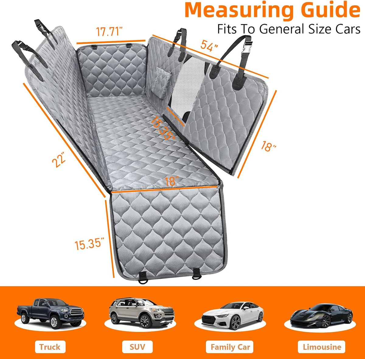 PETICON Dog Car Seat Cover for Back Seat, Waterproof Dog Hammock for Pets