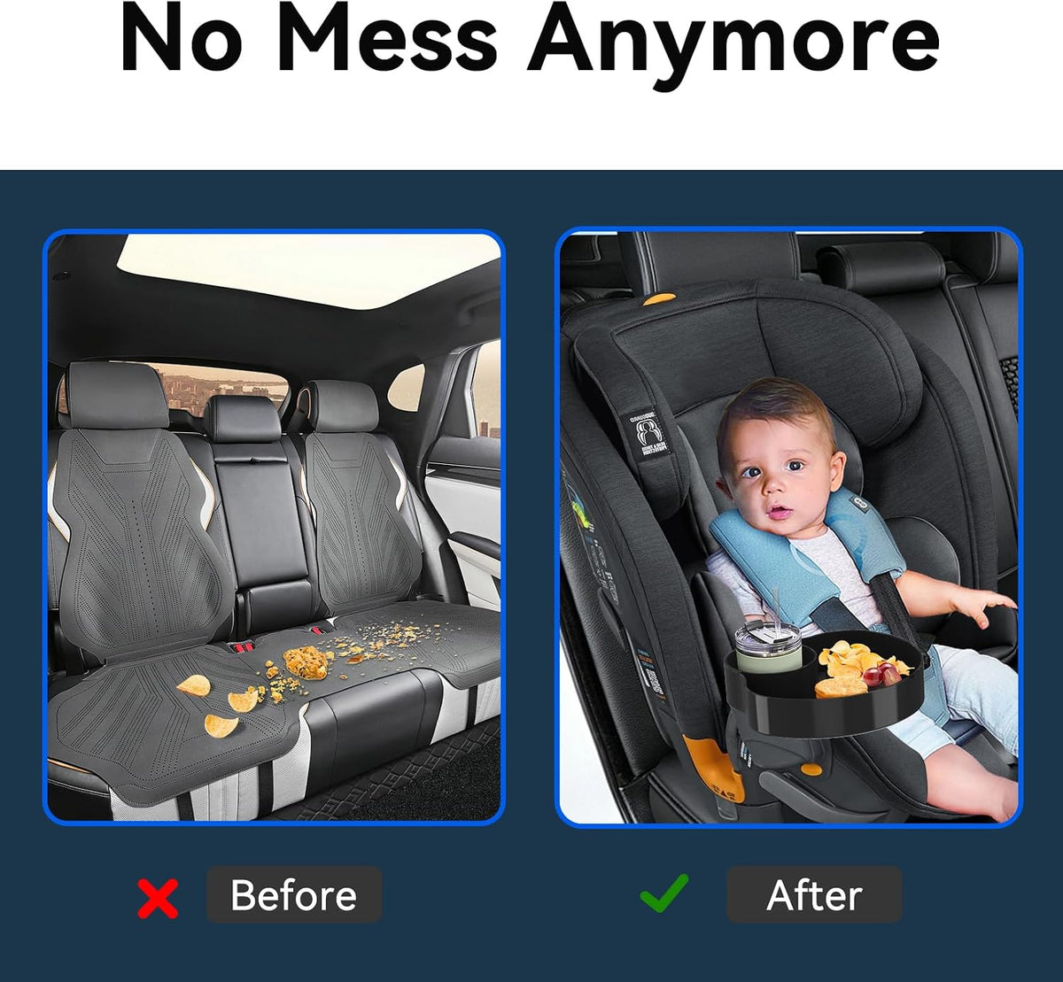 Kids Car Seat Tray, Travel Tray with Cup Holder for Toddler Baby, Kids Car Seat Food Snack Organizer for Road Trip, Stroller snack tray travel must haves - Black