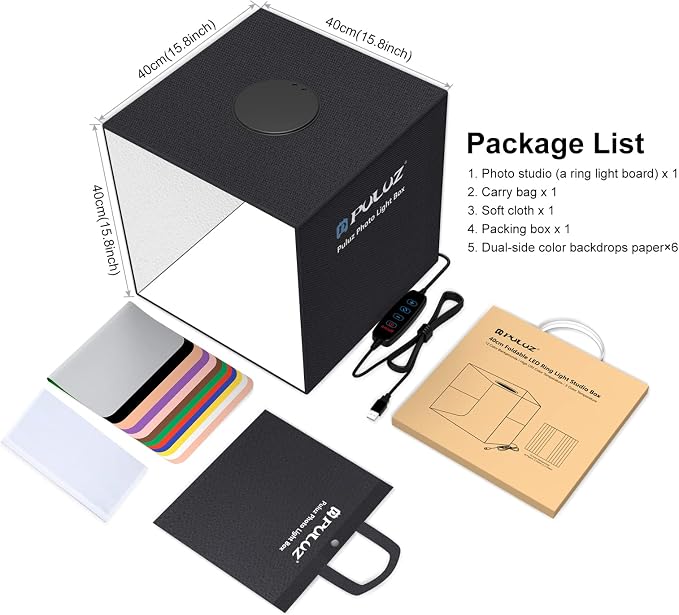 PULUZ Photo Light Box, Tri-Color Dimmable Light Shooting Tent Box