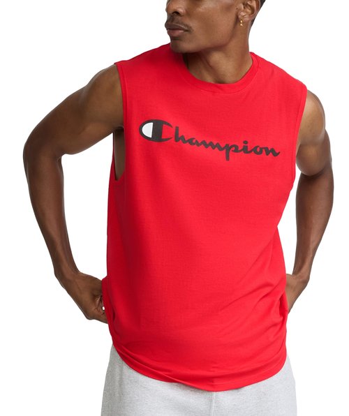 Champion Men's Classic Jersey Muscle Tee, Screen Print Script, Scarlet, X-Large