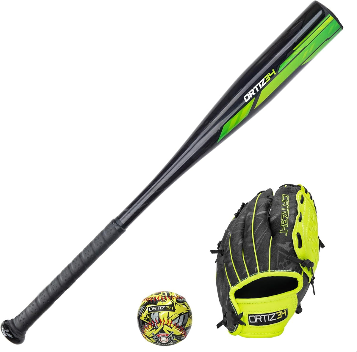 Ortiz34 Youth T-Ball Set - 25” Aluminum Bat with -10 Drop & 9” Lightweight Foam Core Glove | Vibrant Graffiti Print