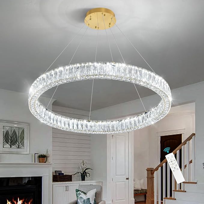 HAIXIANG Modern Crystal Chandelier Dimmable LED Ring Pendant Chandeliers Light