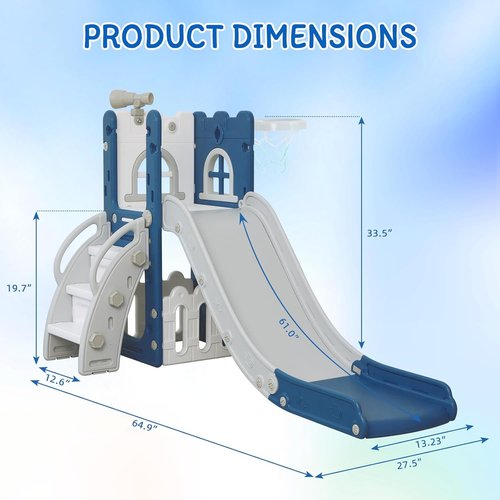 LulliSpace 6-in-1 Toddler Slide - Indoor/Outdoor Climber with Storage, Telescope & Basketball Hoop | Blue