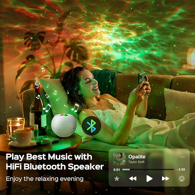One Fire Galaxy Projector Star Projector Teen Girl Gifts for Boys Gift Ideas Women Gifts Birthday Gifts 360 Effects Northern Lights Night Light Projector Lava Lamp 15 White Noise+Bluetooth Room Decor