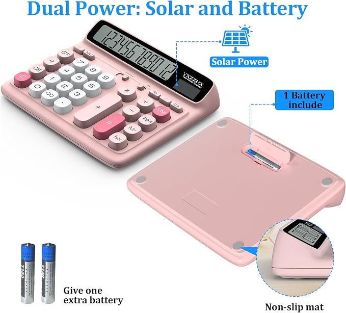 Desktop Calculator with Extra Large 5-Inch LCD Display, 12-Digit Two Way Power