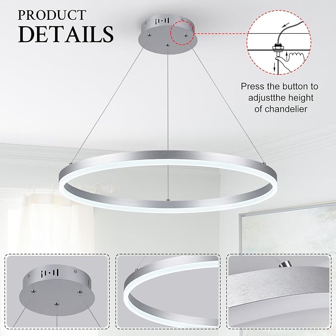 Modern LED Pendant Lighting Ring Chandelier Silver Dimmable LED Chandelier