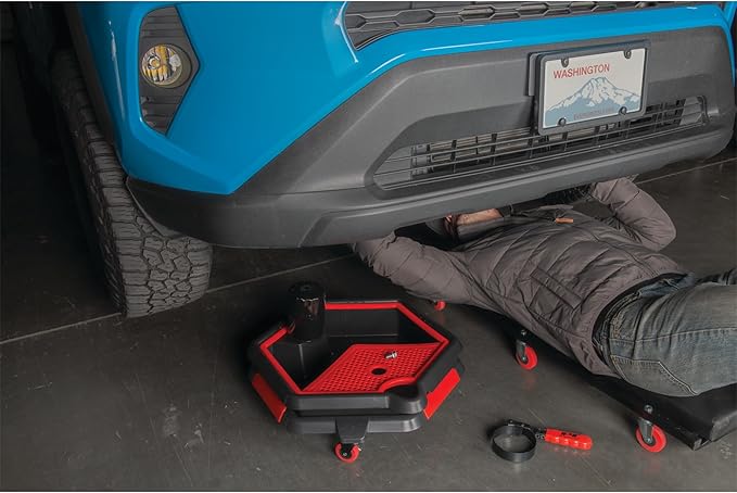 Performance Tool W4074 2 in 1 Drain Pan and Tool Caddy - Conveniently Collects Oil and Organizes Tools for Automotive Repairs