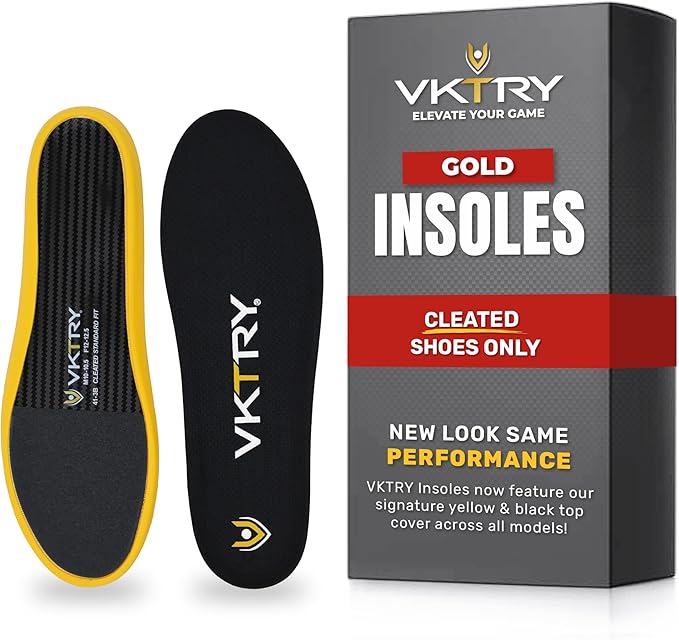VKTRY Gold for Cleated Shoes - Carbon Fiber Performance Insoles Customized Athletic Inserts for Football, Baseball, Soccer, Golf, Lax & More | Run Fast, Jump High, US M13-13.5, W15-15.5, 121-170lb
