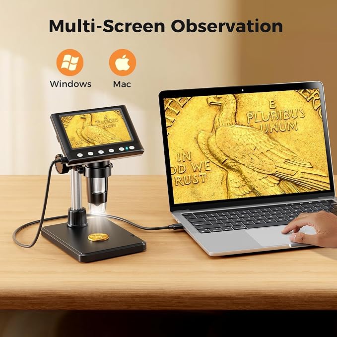 4.3 Inch LCD Digital Coin Microscope, 1000X USB Magnifier
