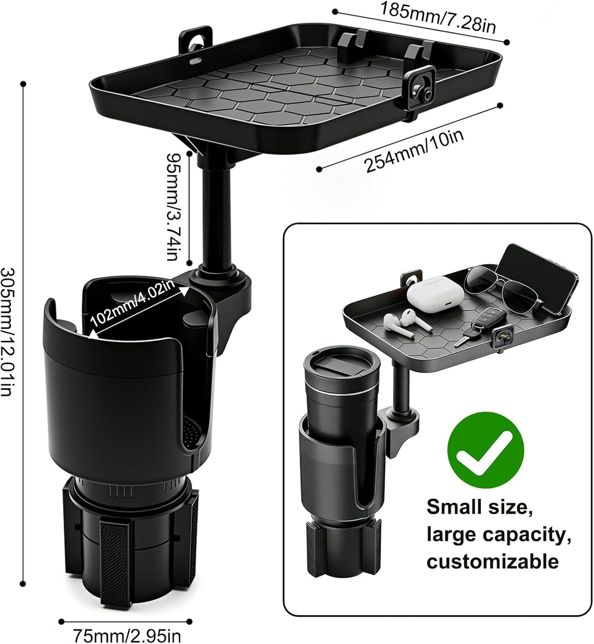 Car Cup Holder Expander Tray with Phone Slot
