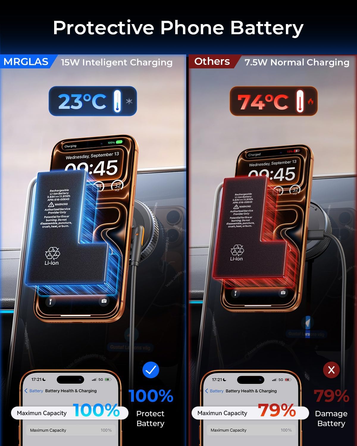 【Upgraded】for 15W MagSafe Car Mount Phone Charger w/ 3.3' USB-C Cable