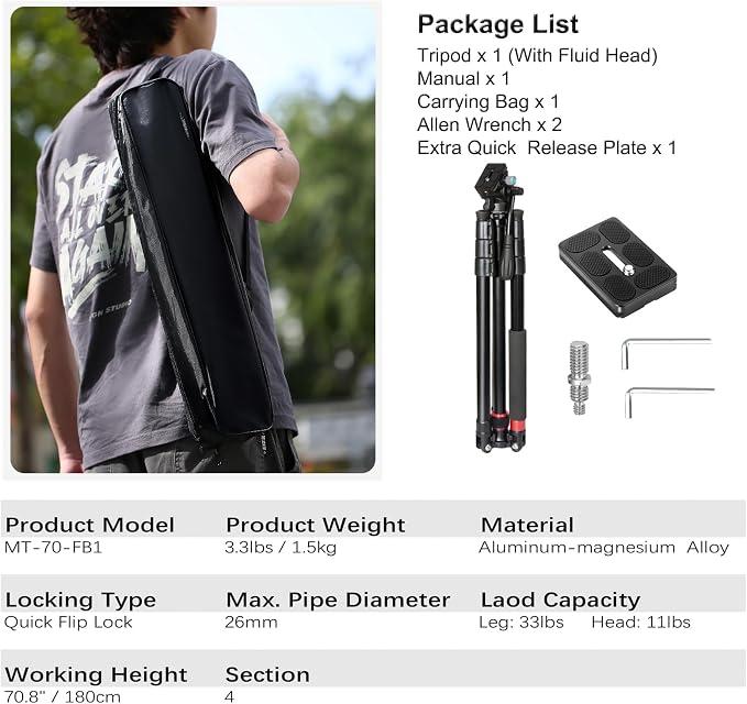 Camera Tripod, Aluminum Heavy Duty Tripod