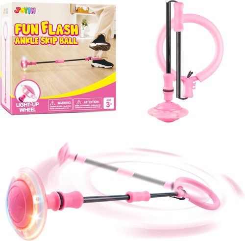JOYIN Pink Ankle Skip Ball - Flashing Lights Indoor & Outdoor Toy for Kids 3+ | Foldable Sports Gift