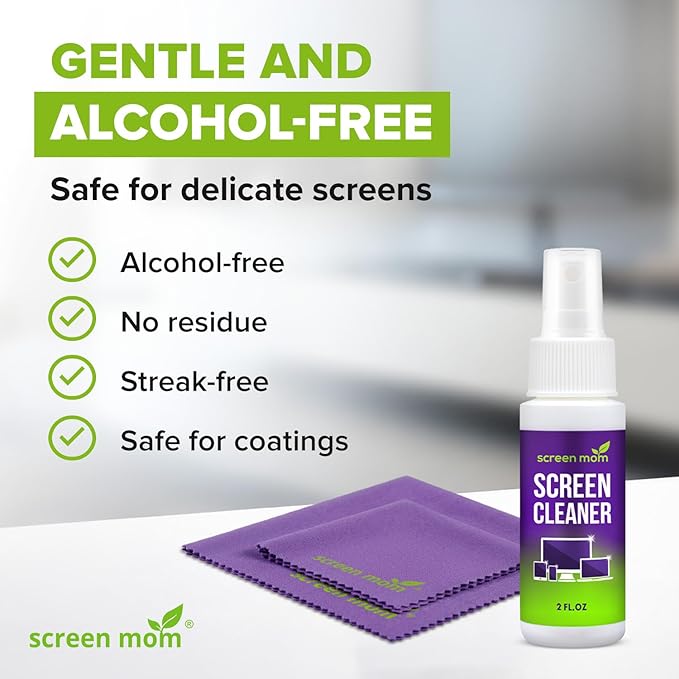 Screen Cleaner Spray and 2 Microfiber Cloths - 2oz Bottle by Screen Mom-Screen