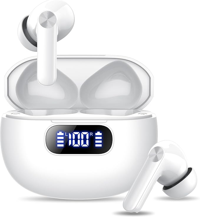 Wekily Wireless Earbuds, Bluetooth 5.3 Headphones LED Power Display, 2025 New Wireless Earphones, 4 ENC Noise Cancelling Mic, HiFi Stereo, 48H Playtime Mini Case IP7 Waterproof for Work & Play
