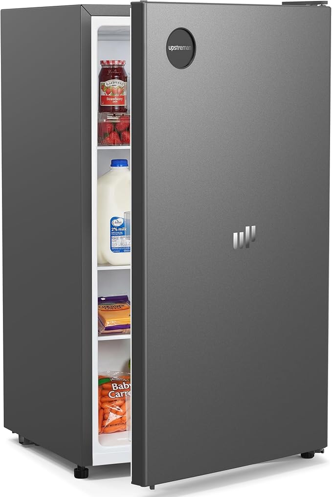 Upstreman 3.2 Cu.Ft All-Refrigerator Mini Fridge, Gray-CR32 | Sleek Gray Finish, 7-Level Thermostat, ENERGY STAR Certified, Reversible Door, Small Fridge for Office, Bedroom or Dorm