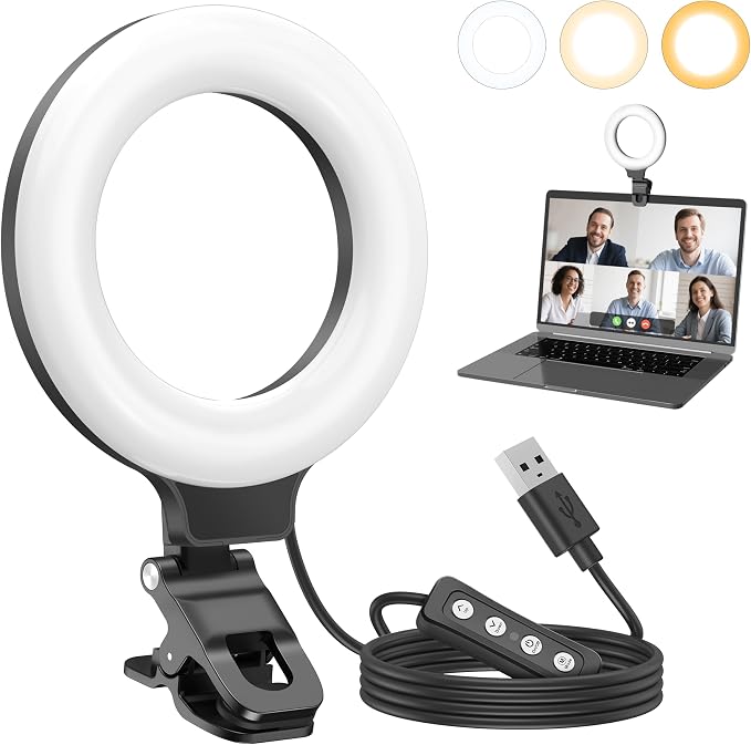 Anautin Ring Light for Video Conference Lighting, 360°Adjustable, Portable LED