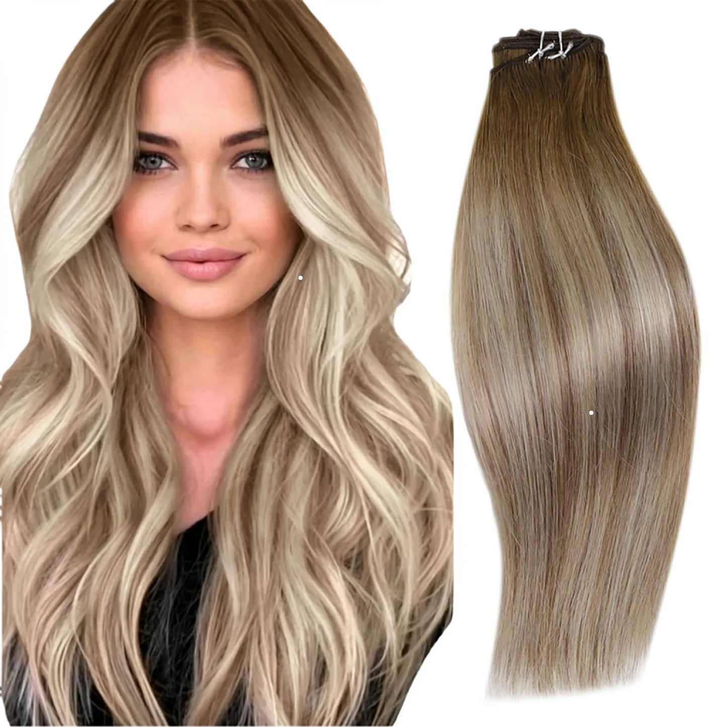 Runature Sew In Hair Extensions Real Human Hair Balayage 20 Inch Straight Weft Human Hair Extensions Ombre Walnut Brown To Ash B