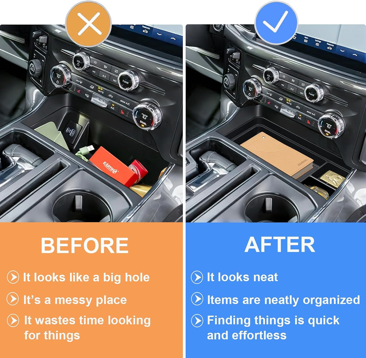 PIMCAR Center Console Organizer for 2021-2025 2026 Ford F150 & 2022-2025 F150 Lightning XLT Pro, Hidden Storage Tray with USB Hole Accessories (Fits into The Open Pocket in Front of The Shifter)