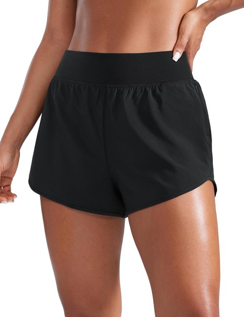 CRZ YOGA Mid Flat Waisted Running Shorts for Women 3" - Mesh Liner Quick Dry for Workout Sport Athletic with Zipper Pocket