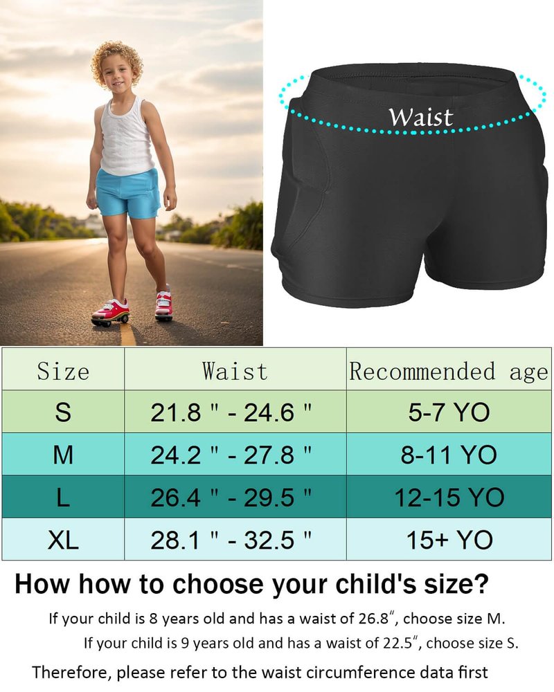 Reomoto Kids Hip Protection Pads Shorts Skiing Skating Snowboard Hip Protection Pads for Teenagers (Black, XL)