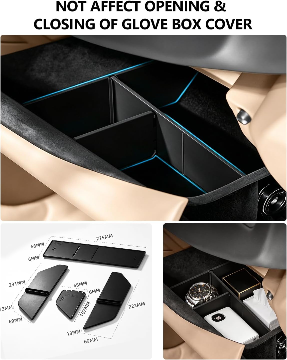 for Kia EV9 Glove Box Dividers Organizer 2024-2026 Accessories Center Control Glove Partition Panel for Kia EV9 Insert Compartment Dividers Tray Sunglass Key Card Storage Solution System