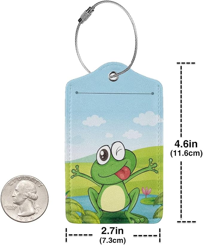 2 Pcs Smiling Frogs Theme Luggage Tags for Suitcases, Lotus Flower Decorations Tags Birthday Gifts for Men Women Boy Girl Outdoor Travel