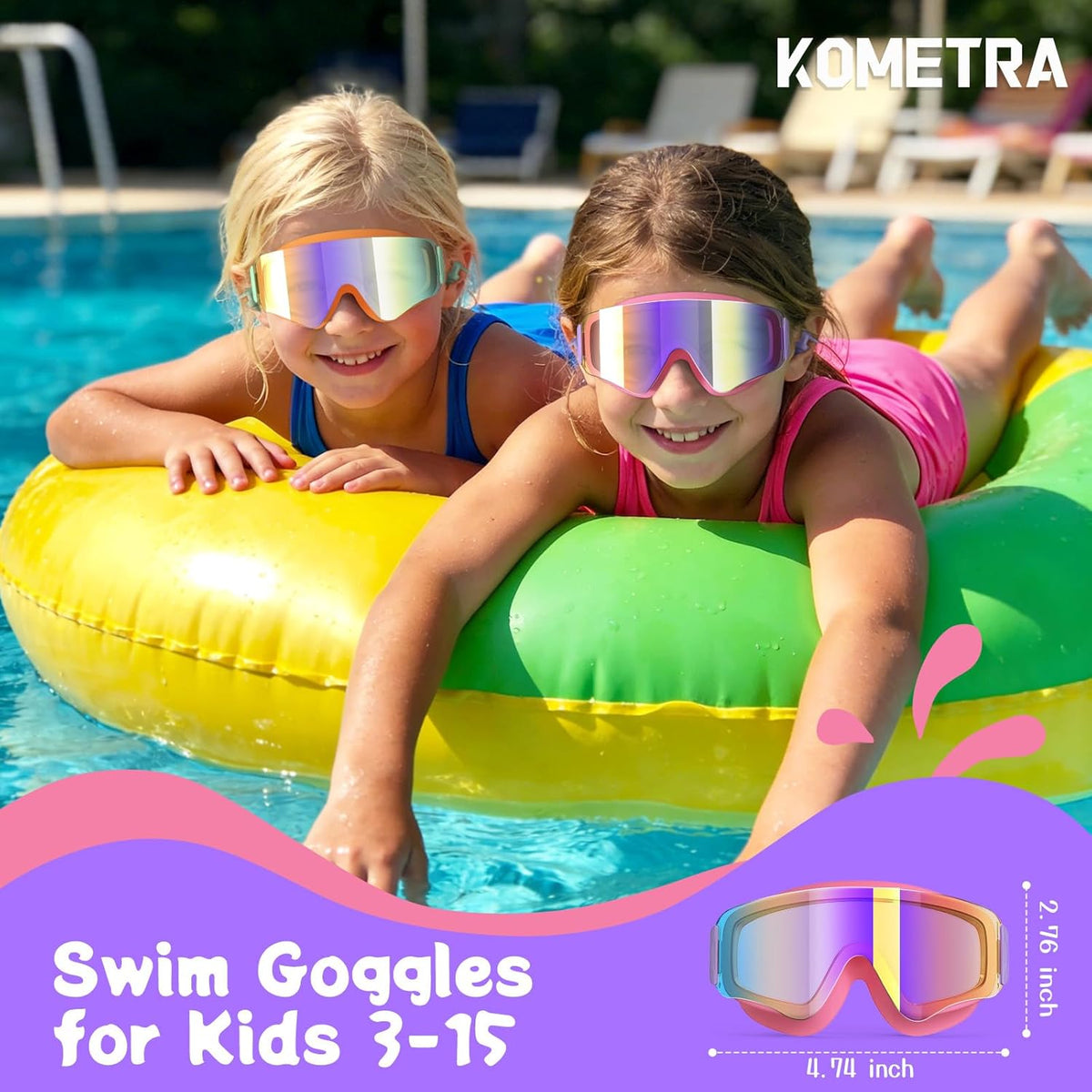 Skiennix Kids Swim Goggles - Anti-Fog UV Protection for Ages 3-15 | 2 Pack for Boys & Girls