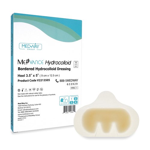 MedVance Hydrocolloid – Bordered Hydrocolloid Adhesive Dressing, Heel/Elbow, 3.5"x5", Box of 5 dressings