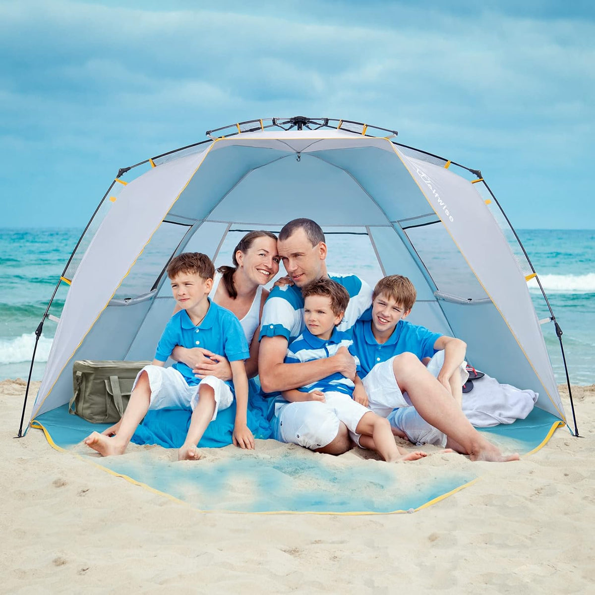 WolfWise Beach Tent for 4-5 People - UPF 50+ Sun Protection, Portable & Windproof, Large Blue Canopy