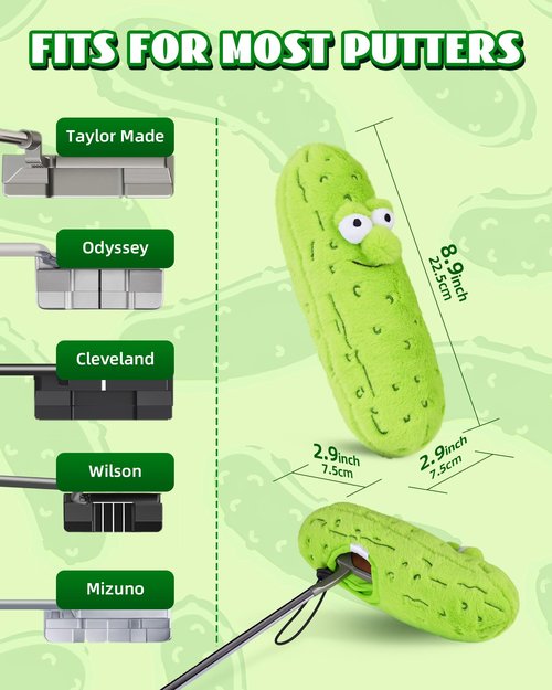 Big Teeth Big Dill Pickle Putter Cover, Plush Funny Putter Head Covers, for Blade, Half Mallet and Hybrid Club, Jar More Putts Funny Putter Cover, Drawstring Closure, You're A Big Dill to Me