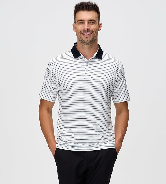 Esabel.C Jacquard Golf Shirts for Men Moisture Wicking Short Sleeve Performance Dry Fit Active Mens Polo Shirts