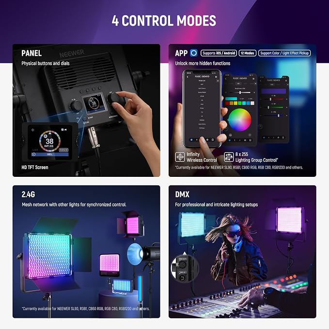 NEEWER 2 Pack PL60C RGB LED Panel Video Light Kit