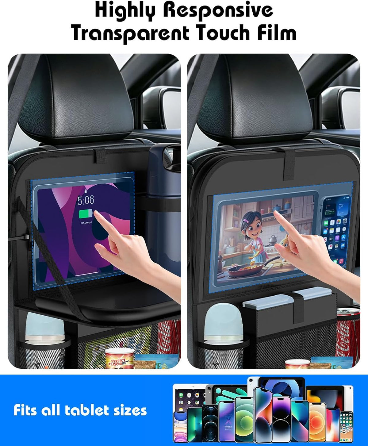 Car Backseat Organizer with Foldable Table Tray (2 Pack)
