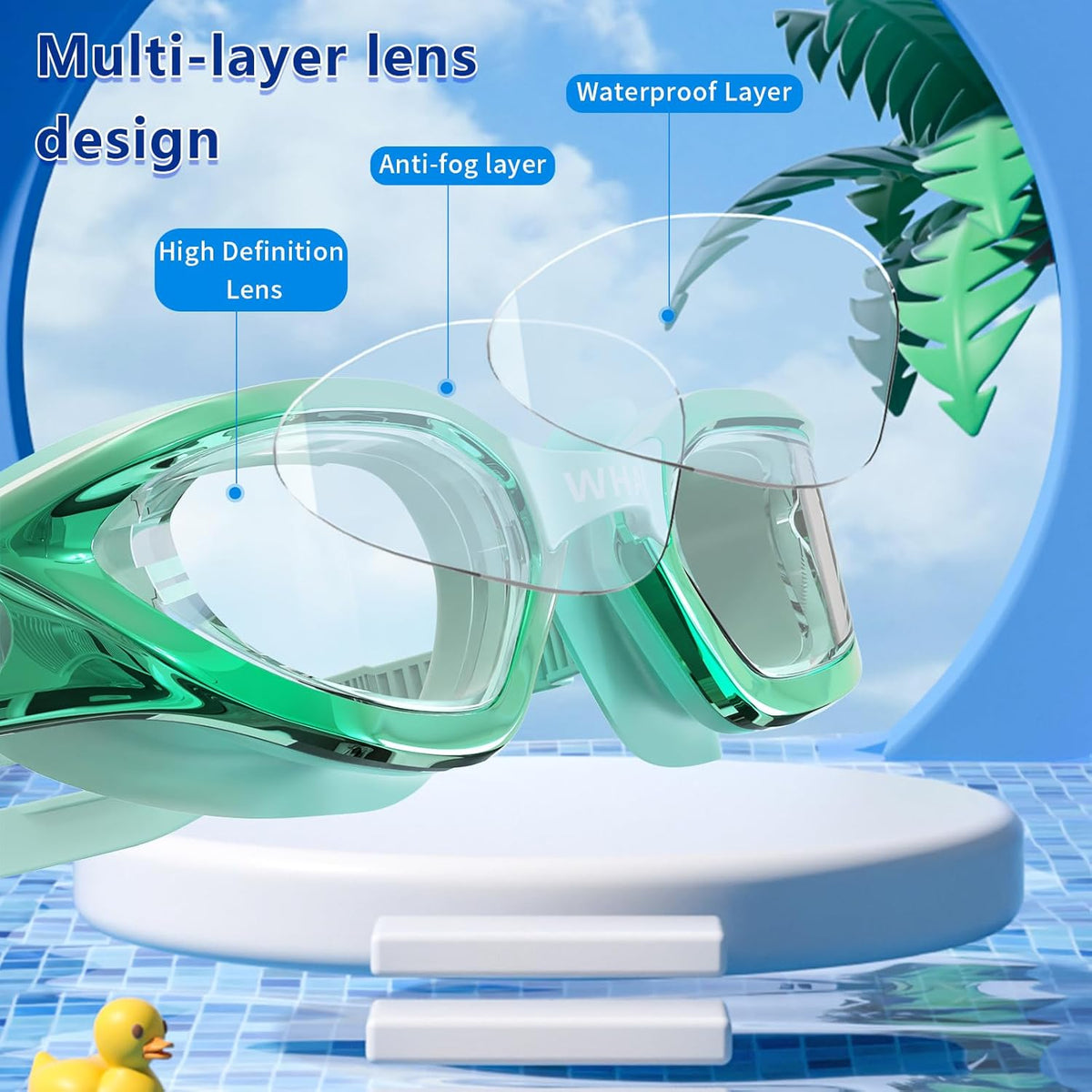Whale Kids Swim Goggles - Anti-Fog & UV Protection | Adjustable Youth Goggles for Ages 6-14