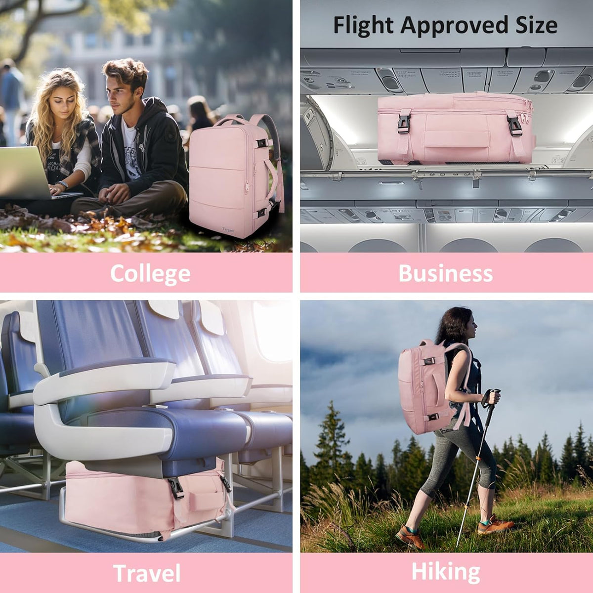 Taygeer Travel Backpack - Women’s Carry-On with Water Bottle Pocket & Shoe Pouch - 15.6" Laptop, Pink