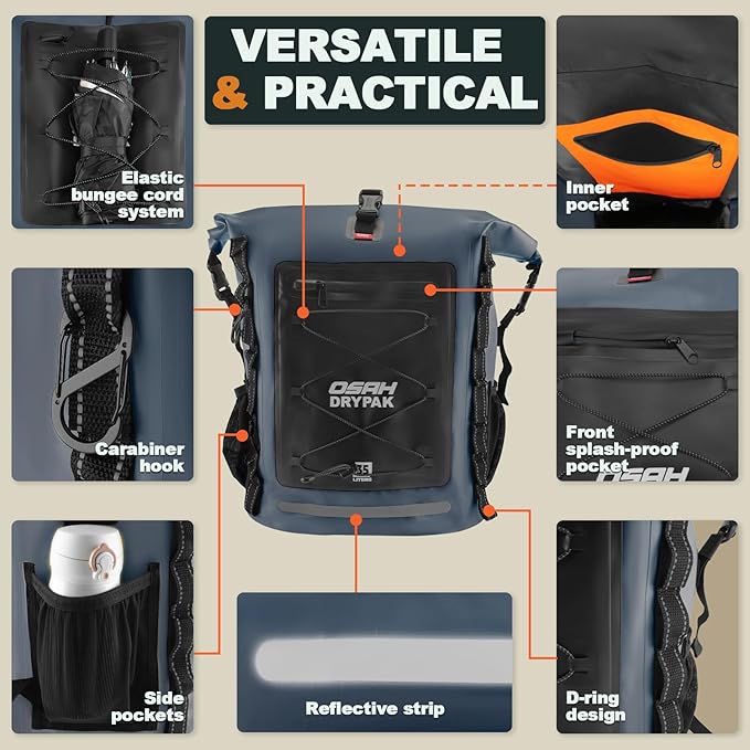 OSAH DRYPAK Waterproof Backpack Dry Bag 35L/55L/85L – Heavy Duty Roll-Top