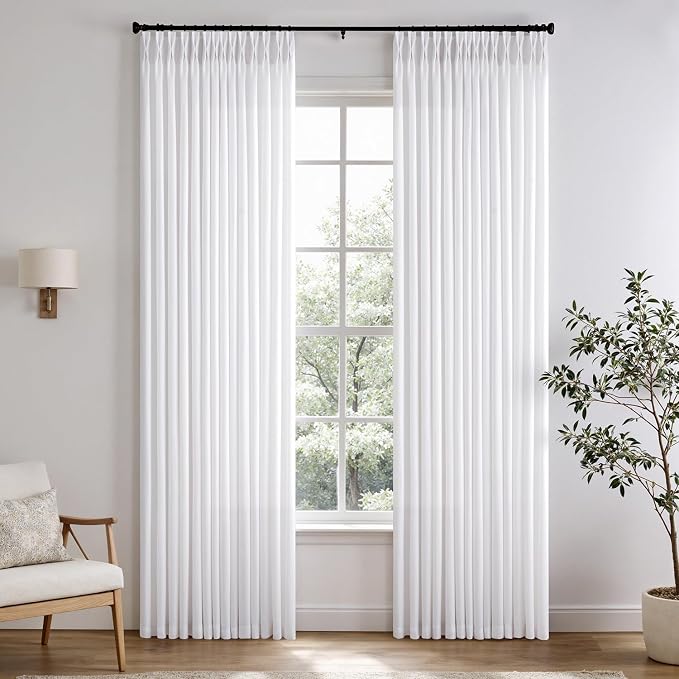 Memory Trained Pinch Pleated Curtains 90 Inches Long, Viral Linen Pinch Pleat