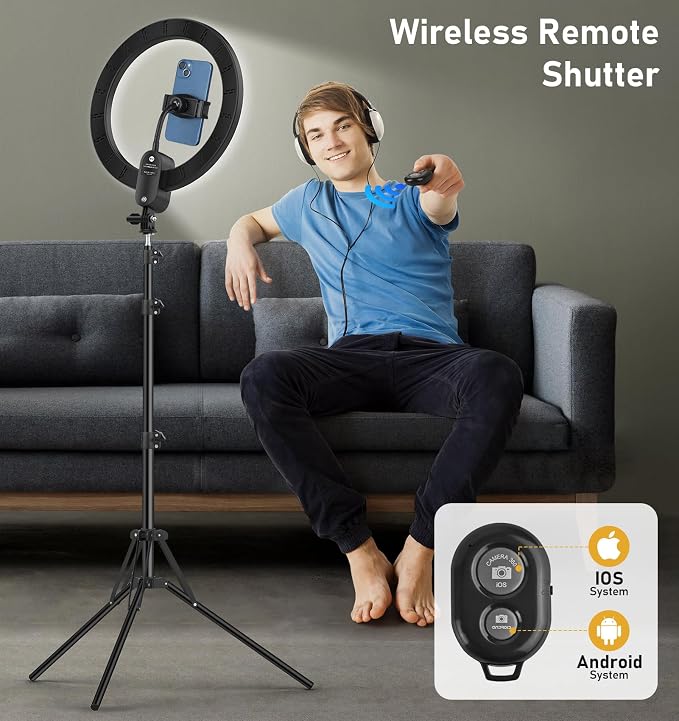 12 inch Ring Light with Stand 2800mAh Rechargeable, LED Circle Selfie Cordless