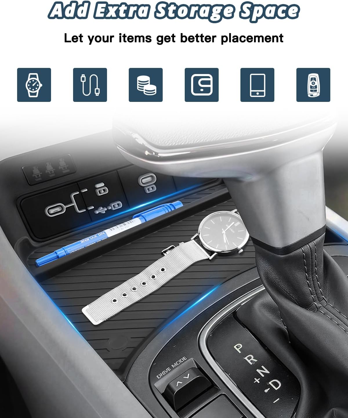 2026 Kona Console Organizer for 2026 Hyundai Kona Accessories TPE Front Console Organizer Compatible with 2024-2026 Hyundai Kona(Only for Gas SE SEL with Manual Shift Handle)