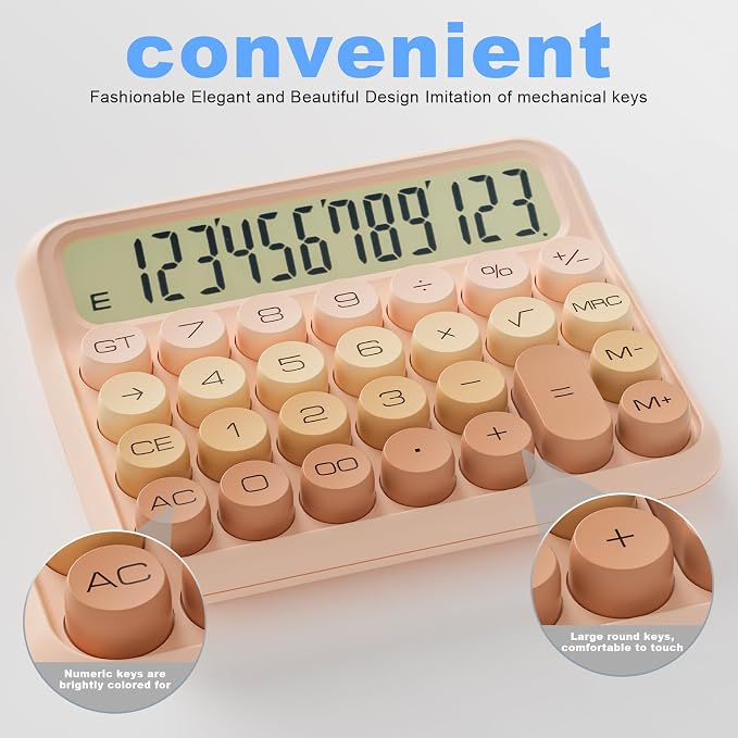 Mechanical Calculator 12 Digit Extra Large 5-Inch LCD Display, DECKLIT Battery