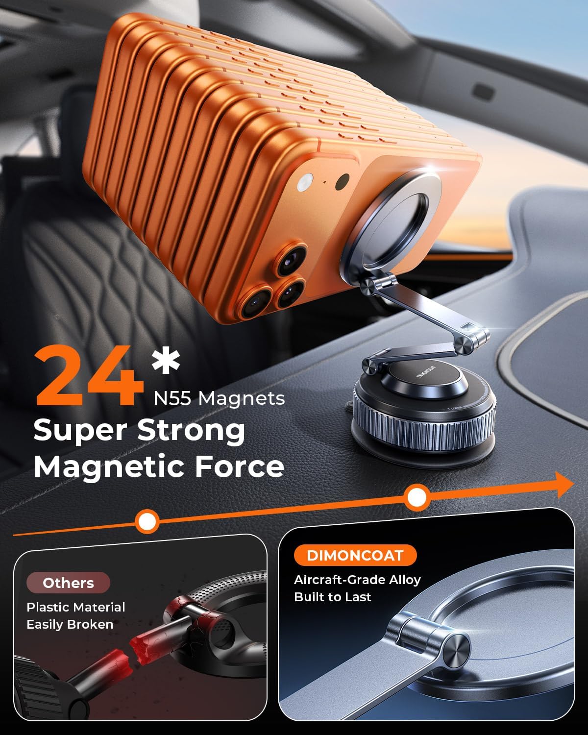 Vacuum Magnetic Car Phone Holder for Magsafe, Long Arm for Tesla Model Y/3