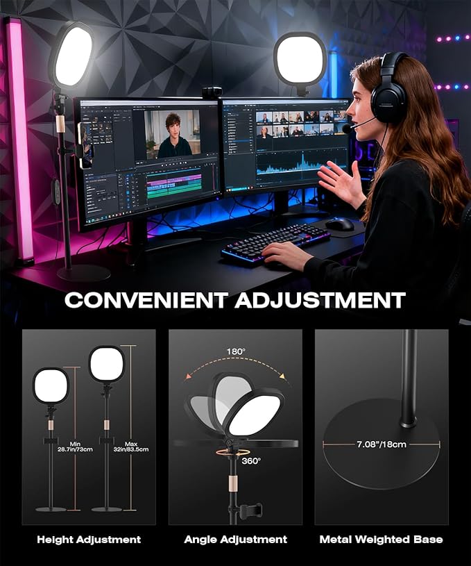 PQRQP Ring Light for Desk, Soft Lighting for Zoom & Video Calls, Selfie Light