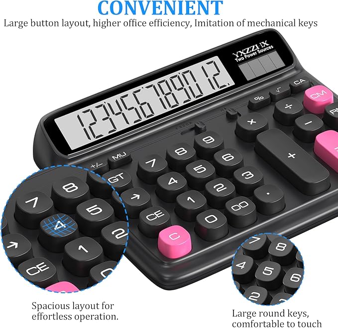 Desktop Calculator with Extra Large 5-Inch LCD Display, 12-Digit Two Way Power