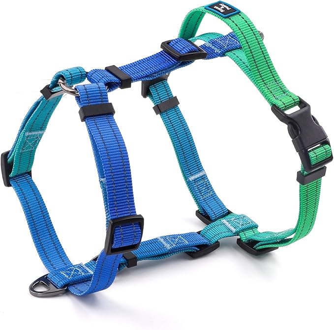 Roses&Poetry Dog Harness Medium Sized Dog, 6 Point Adjustable Fit No Pull Harness with Handle for Control and Easy Walking, Reflective Pet Halter Harnesses（Bluegreen-M）