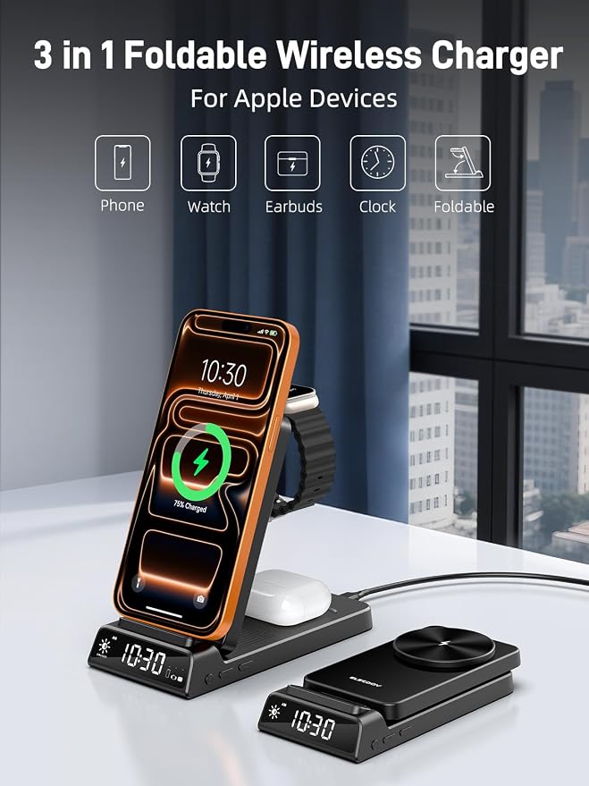 3 in 1 Charging Station for Apple, ELECDOV Magnetic Charger for iPhone
