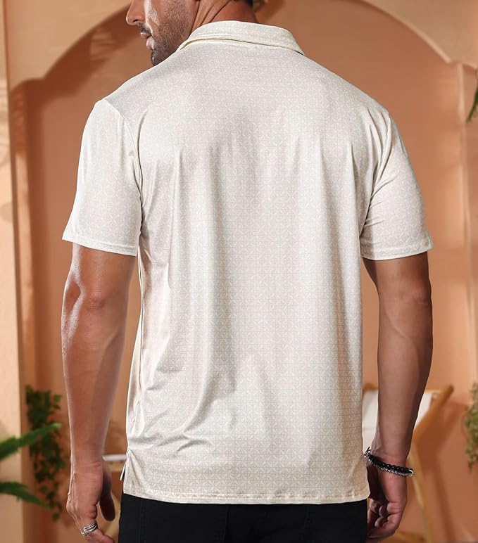 Lexiart Mens Golf Shirt Short Sleeve Dry Fit Print Moisture Wicking Performance Patterns Collared Polo Shirt with Pocket