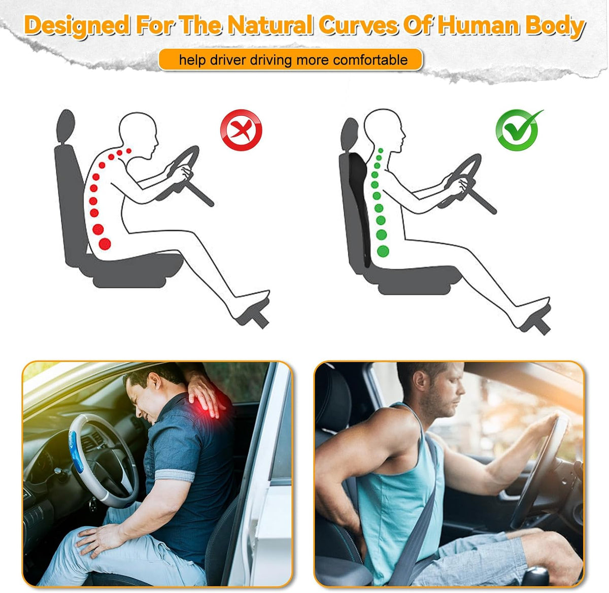 2-in-1 Car Lumbar Support with Headrest Pillow for Semi Truck Motorhome, Black