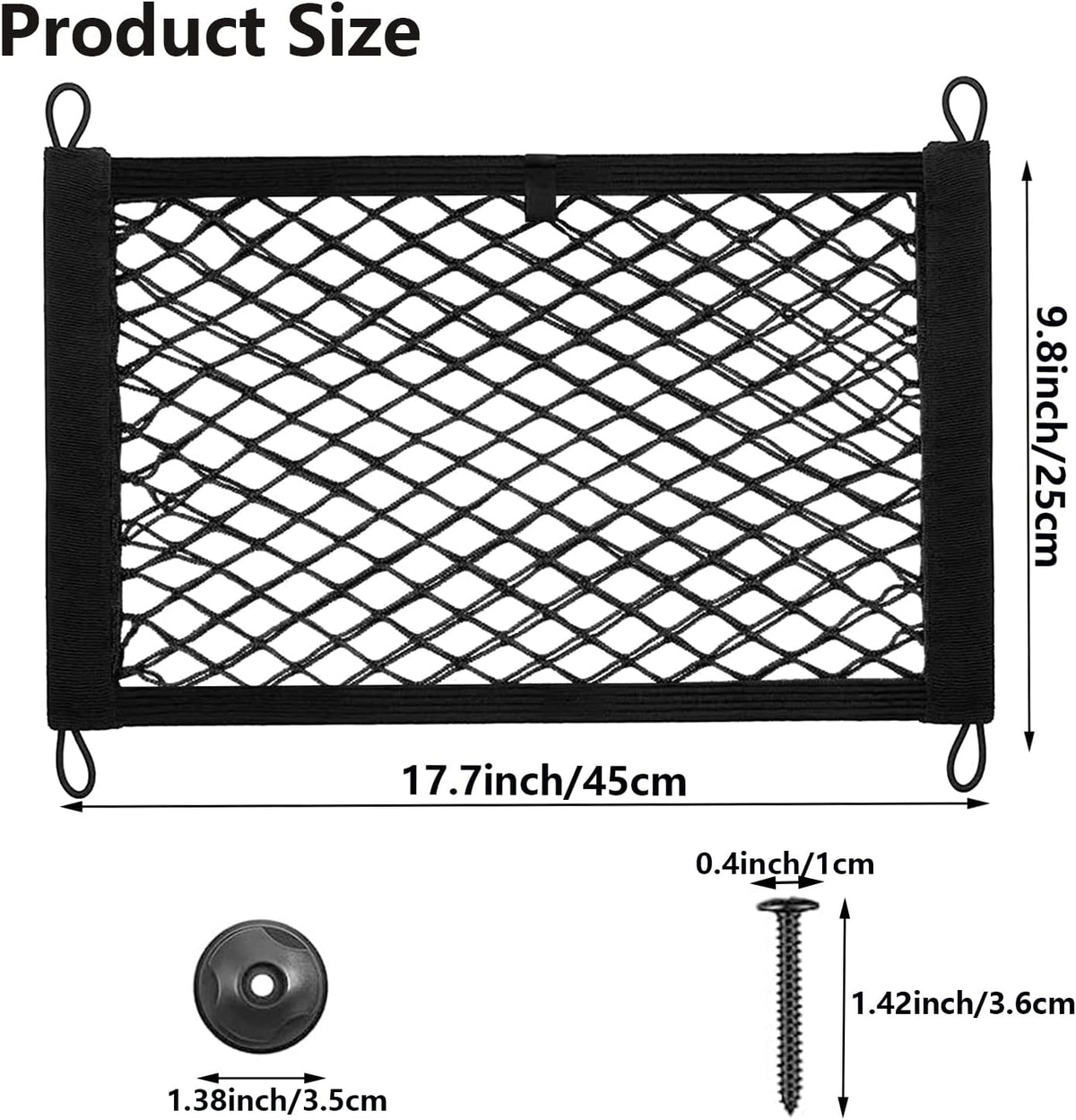 2PACK Small Cargo Nets Elastic Stretchable Pocket Storage Mesh Net Universal Automotive Cargo Netting Storage Pouch with 8Pcs Mounting Screws&Hooks for Car Truck SUV Boats (17.7x9.8 Inch)